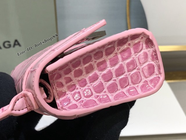 Balenciaga專櫃爆款升級版櫻花粉鱷魚紋沙漏包 巴黎世家mini Hourglass沙漏包 fyj1106